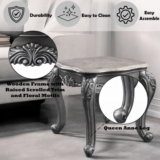 Acme Ariadne Marble Top & Platinum End Table - Image 8
