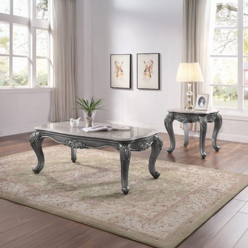 Acme Ariadne Marble Top & Platinum End Table - Image 6