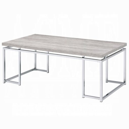 Acme Chafik Natural Oak & Chrome Coffee Table - Image 2