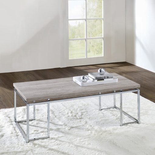 Acme Chafik Natural Oak & Chrome Coffee Table