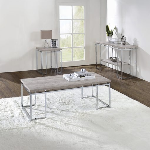 Acme Chafik Natural Oak & Chrome Coffee Table - Image 6