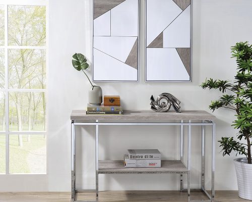 Acme Chafik Natural Oak & Chrome Sofa Table