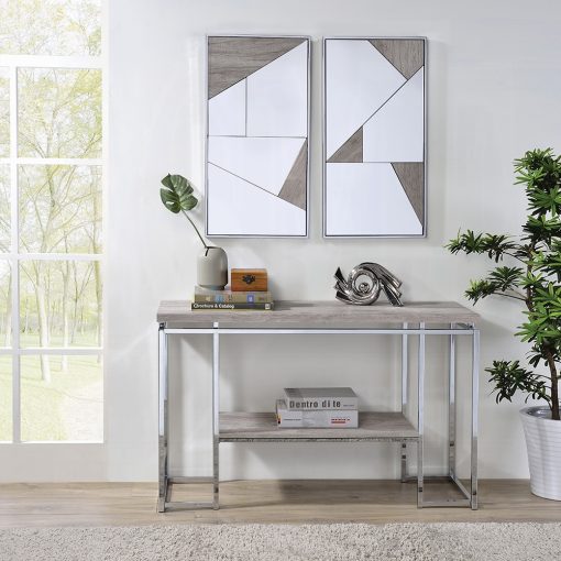 Acme Chafik Natural Oak & Chrome Sofa Table