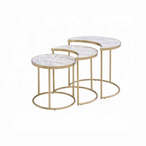 Acme Anpay Faux Marble Top & Gold Nesting Table Set - Image 2