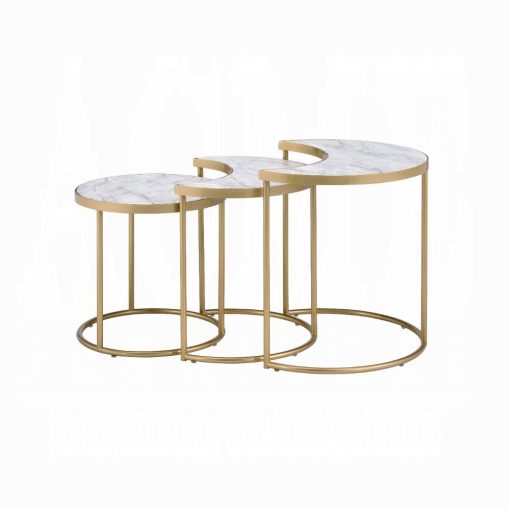 Acme Anpay Faux Marble Top & Gold Nesting Table Set - Image 3