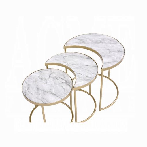 Acme Anpay Faux Marble Top & Gold Nesting Table Set - Image 4