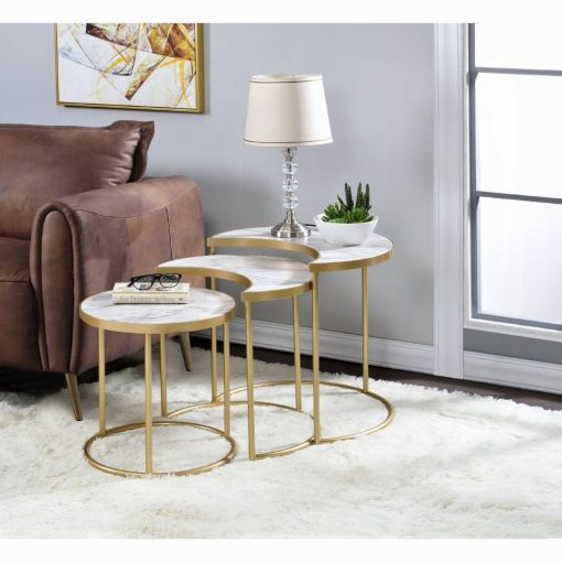 Acme Anpay Faux Marble Top & Gold Nesting Table Set