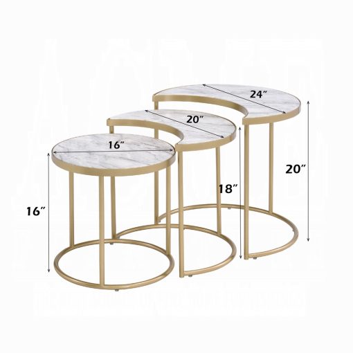 Acme Anpay Faux Marble Top & Gold Nesting Table Set - Image 5