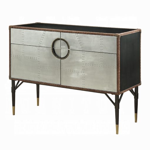 Acme Brancaster Top Grain Leather & Aluminum Console Cabinet - Image 2