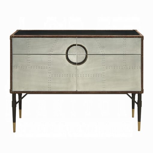 Acme Brancaster Top Grain Leather & Aluminum Console Cabinet - Image 3