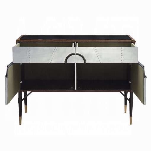 Acme Brancaster Top Grain Leather & Aluminum Console Cabinet - Image 4