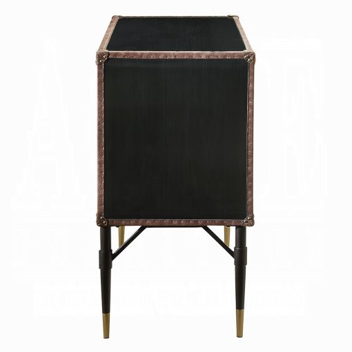 Acme Brancaster Top Grain Leather & Aluminum Console Cabinet - Image 5