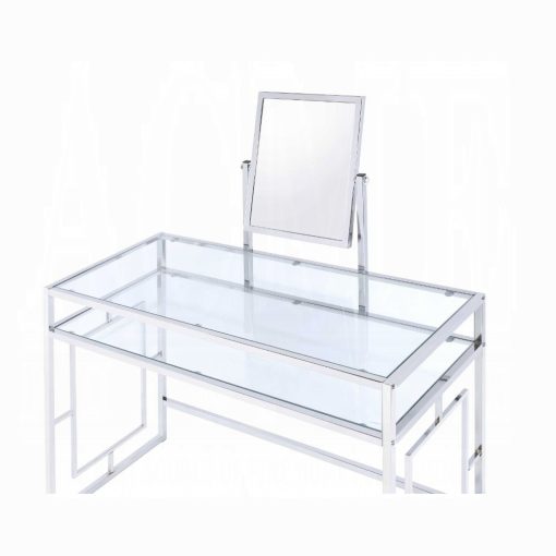 Acme Carenze II White Faux Fur & Chrome Vanity Set - Image 6