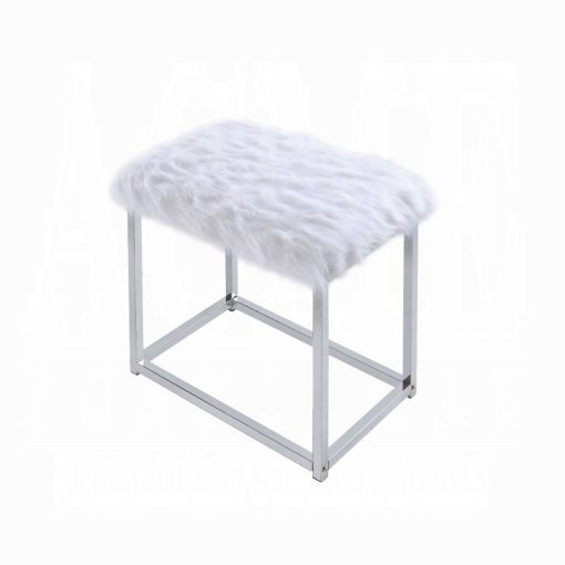 Acme Carenze II White Faux Fur & Chrome Vanity Set - Image 7
