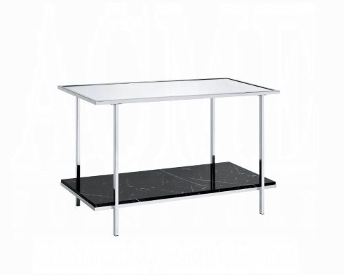 Acme Angwin Mirrored, Faux Marble Top & Chrome Console Table