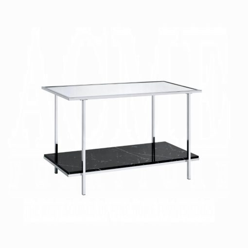 Acme Angwin Mirrored, Faux Marble Top & Chrome Console Table