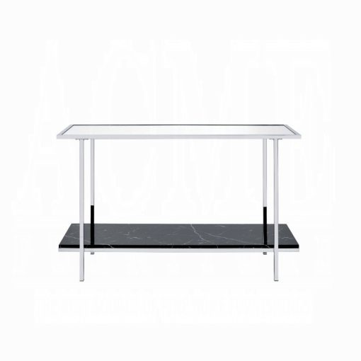 Acme Angwin Mirrored, Faux Marble Top & Chrome Console Table - Image 2