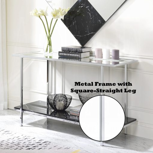 Acme Angwin Mirrored, Faux Marble Top & Chrome Console Table - Image 4