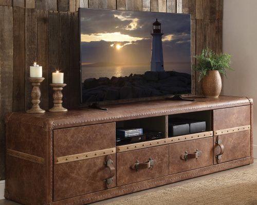 Acme Aberdeen Retro Brown Top Grain Leather Tv Stand