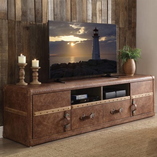 Acme Aberdeen Retro Brown Top Grain Leather Tv Stand