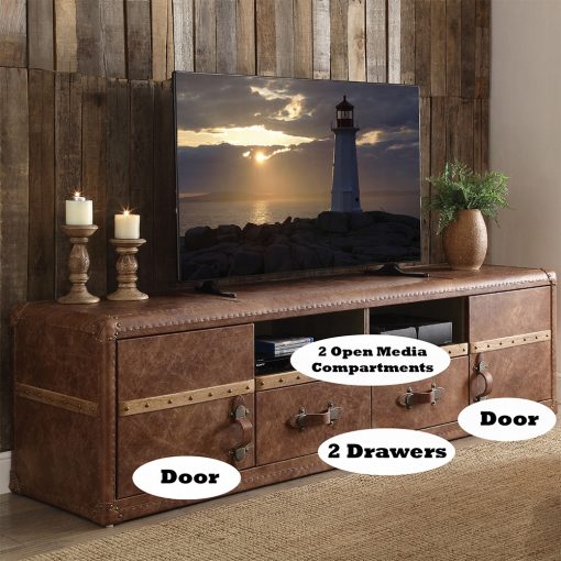 Acme Aberdeen Retro Brown Top Grain Leather Tv Stand - Image 4