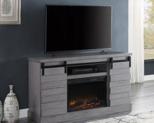 Acme Amrita Gray Oak Tv Stand with Fireplace