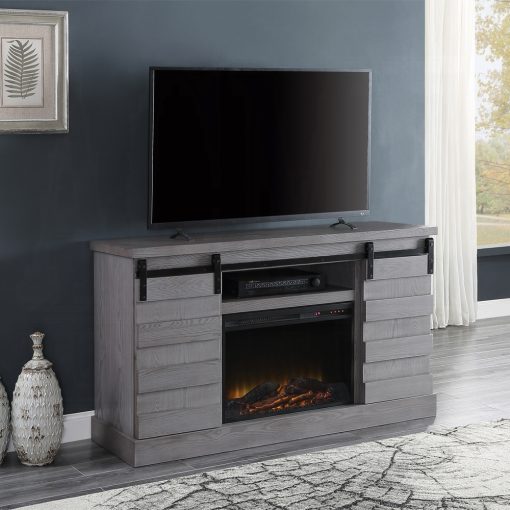 Acme Amrita Gray Oak Tv Stand with Fireplace
