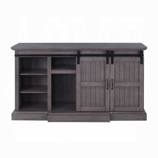 Acme Admon Gray Oak Tv Stand with Fireplace - Image 3