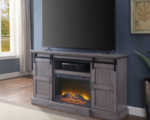Acme Admon Gray Oak Tv Stand with Fireplace
