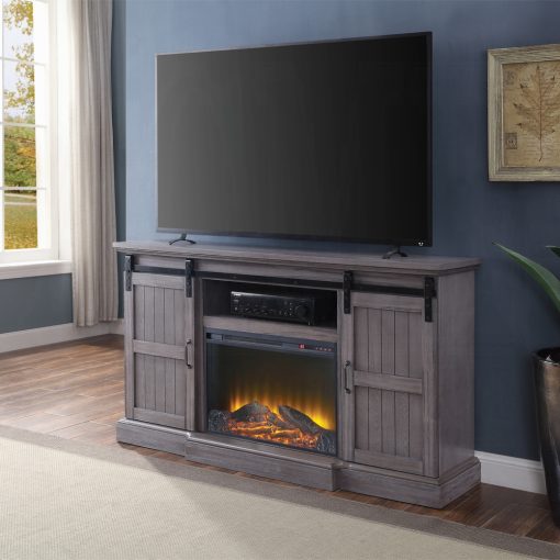 Acme Admon Gray Oak Tv Stand with Fireplace