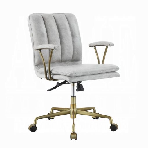 Acme Damir Vintage White Top Grain Leather & Chrome Office Chair - Image 2