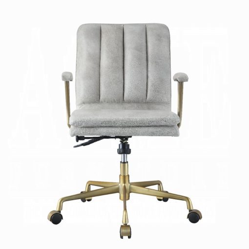 Acme Damir Vintage White Top Grain Leather & Chrome Office Chair - Image 3