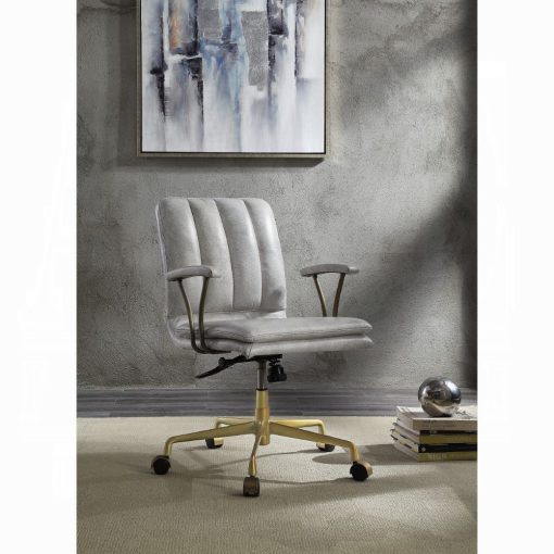 Acme Damir Vintage White Top Grain Leather & Chrome Office Chair