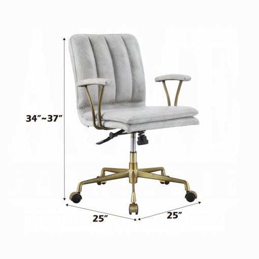 Acme Damir Vintage White Top Grain Leather & Chrome Office Chair - Image 6