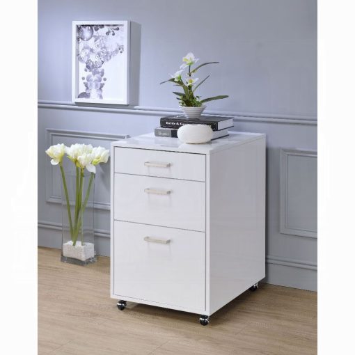 Acme Coleen White High Gloss & Chrome File Cabinet