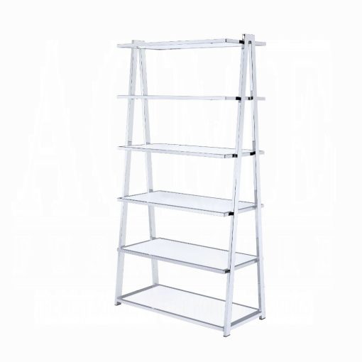 Acme Coleen White High Gloss & Chrome Bookshelf - Image 2