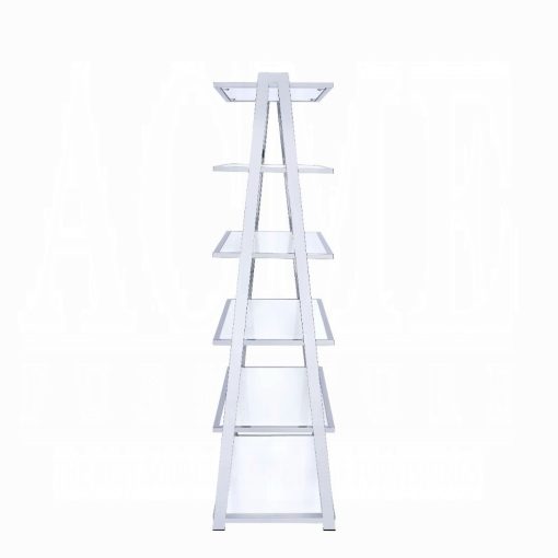 Acme Coleen White High Gloss & Chrome Bookshelf - Image 4