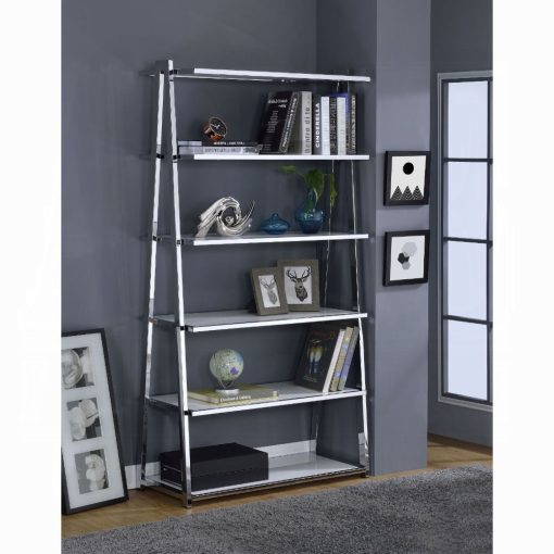 Acme Coleen White High Gloss & Chrome Bookshelf