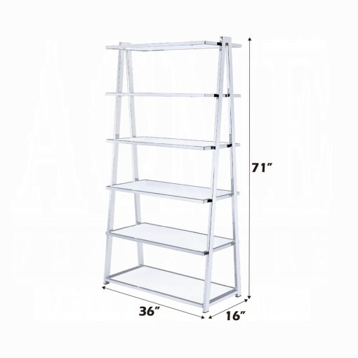 Acme Coleen White High Gloss & Chrome Bookshelf - Image 5