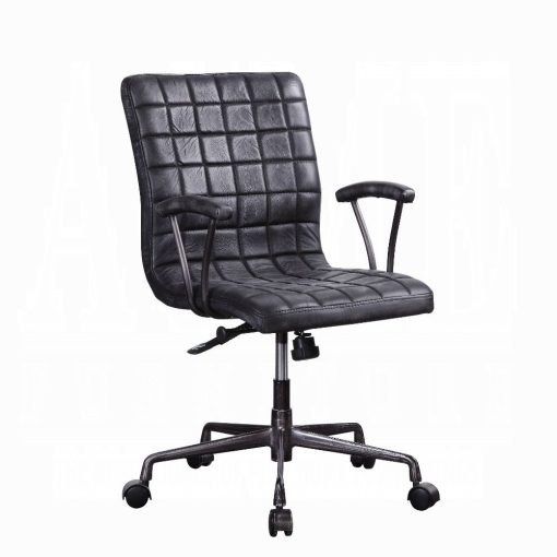 Acme Barack Vintage Black Top Grain Leather & Aluminum Office Chair - Image 2