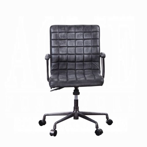 Acme Barack Vintage Black Top Grain Leather & Aluminum Office Chair - Image 3