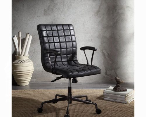 Acme Barack Vintage Black Top Grain Leather & Aluminum Office Chair