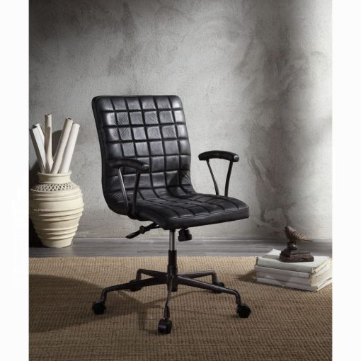 Acme Barack Vintage Black Top Grain Leather & Aluminum Office Chair