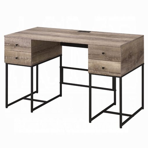 Acme Desirre Rustic Oak & Black Writing Desk with USB - Image 2