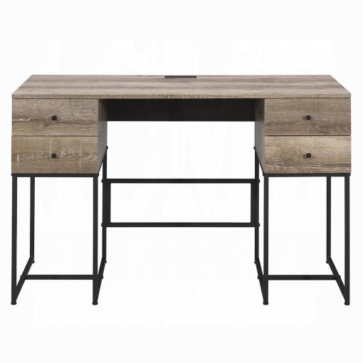 Acme Desirre Rustic Oak & Black Writing Desk with USB - Image 3