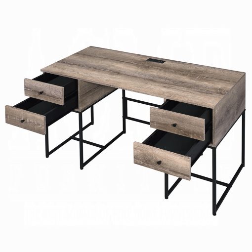 Acme Desirre Rustic Oak & Black Writing Desk with USB - Image 4
