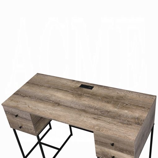 Acme Desirre Rustic Oak & Black Writing Desk with USB - Image 5