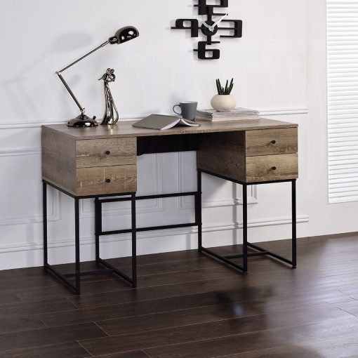 Acme Desirre Rustic Oak & Black Writing Desk with USB