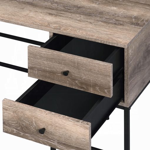Acme Desirre Rustic Oak & Black Writing Desk with USB - Image 6