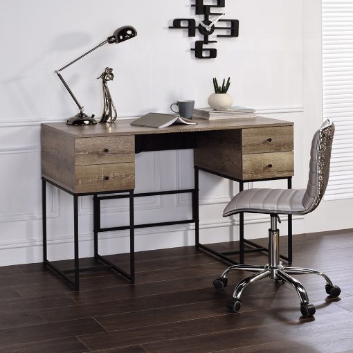 Acme Desirre Rustic Oak & Black Writing Desk with USB - Image 8